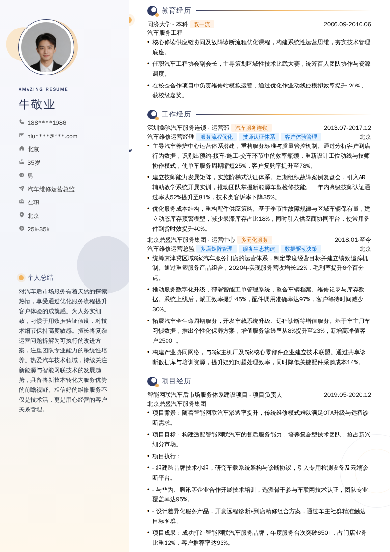 汽车维修运营总监简历模板