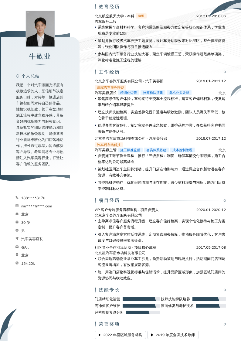 汽车美容店长简历模板