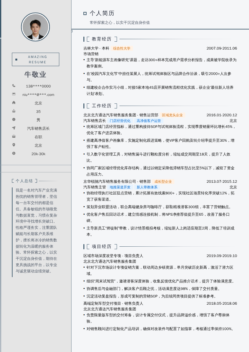 汽车销售店长简历模板