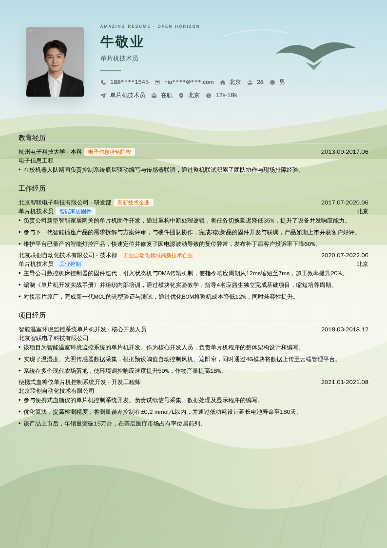 单片机技术员简历模板
