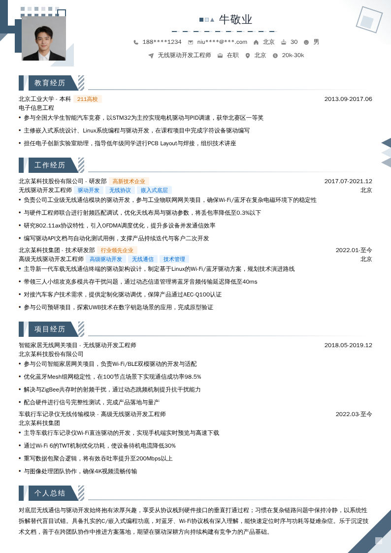 无线驱动开发工程师简历模板