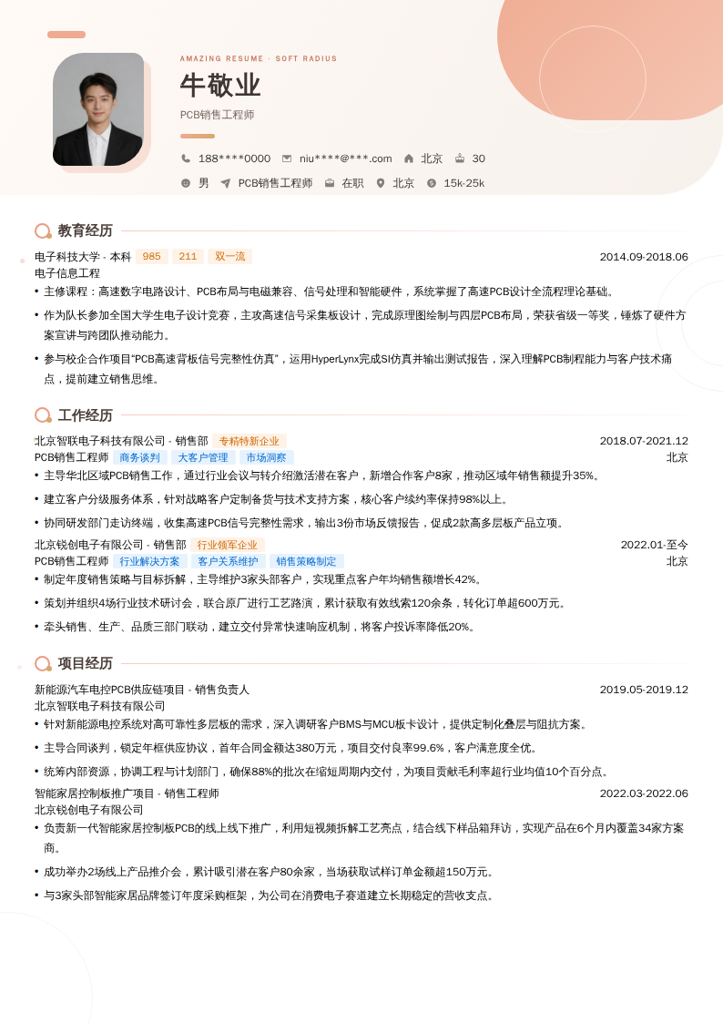 PCB销售工程师简历模板