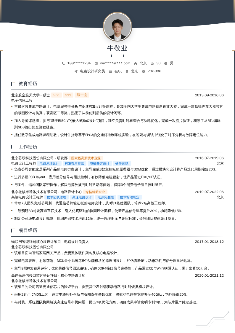 电路设计研究员简历模板