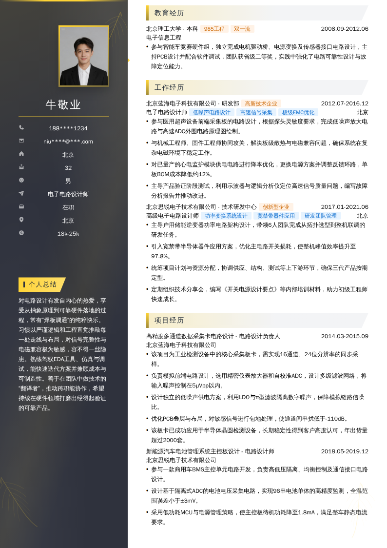 电子电路设计师简历模板