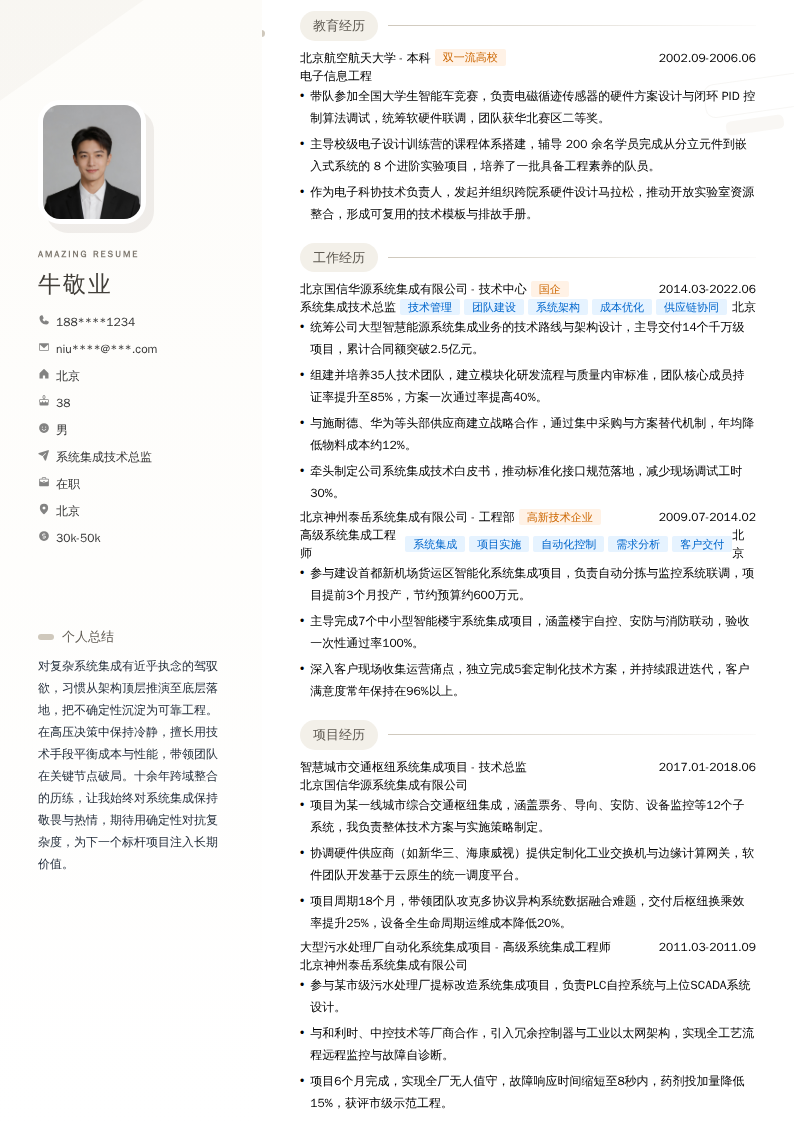 系统集成技术总监简历模板