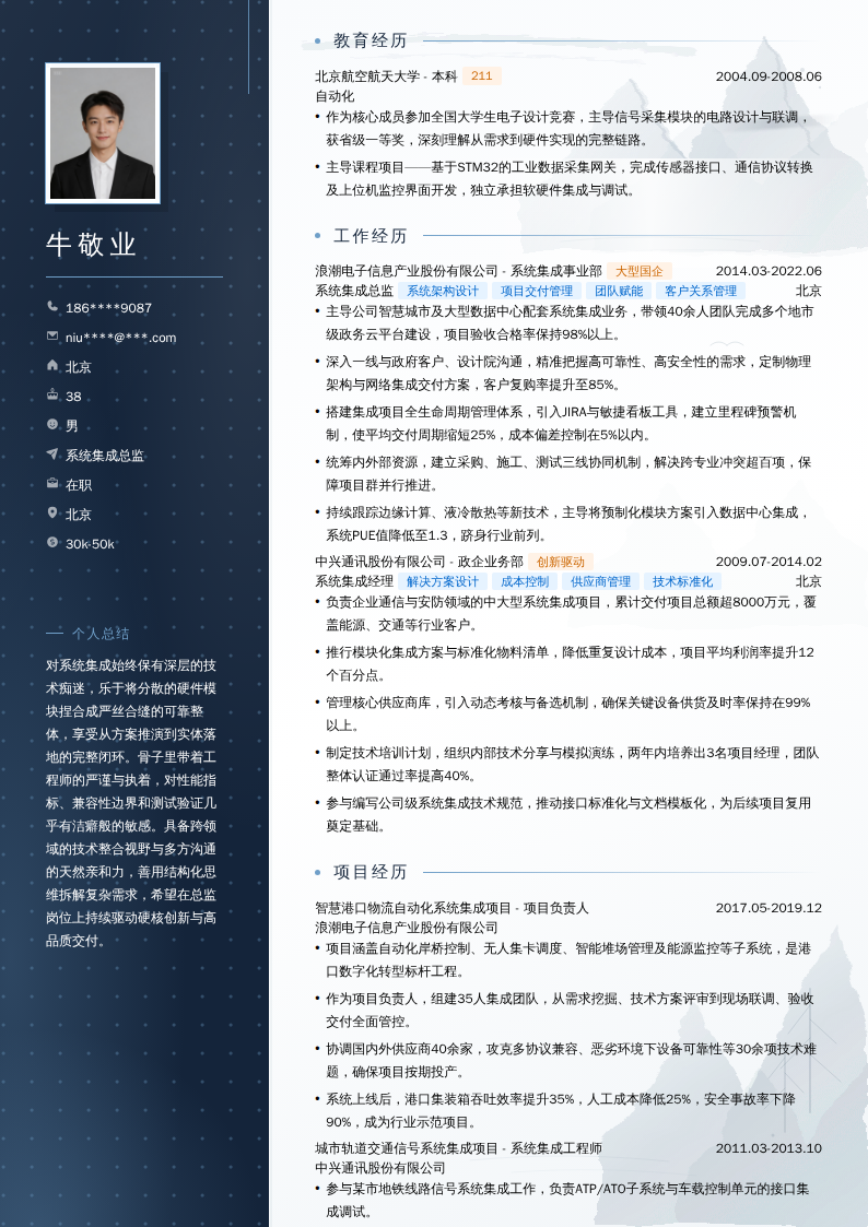 系统集成总监简历模板