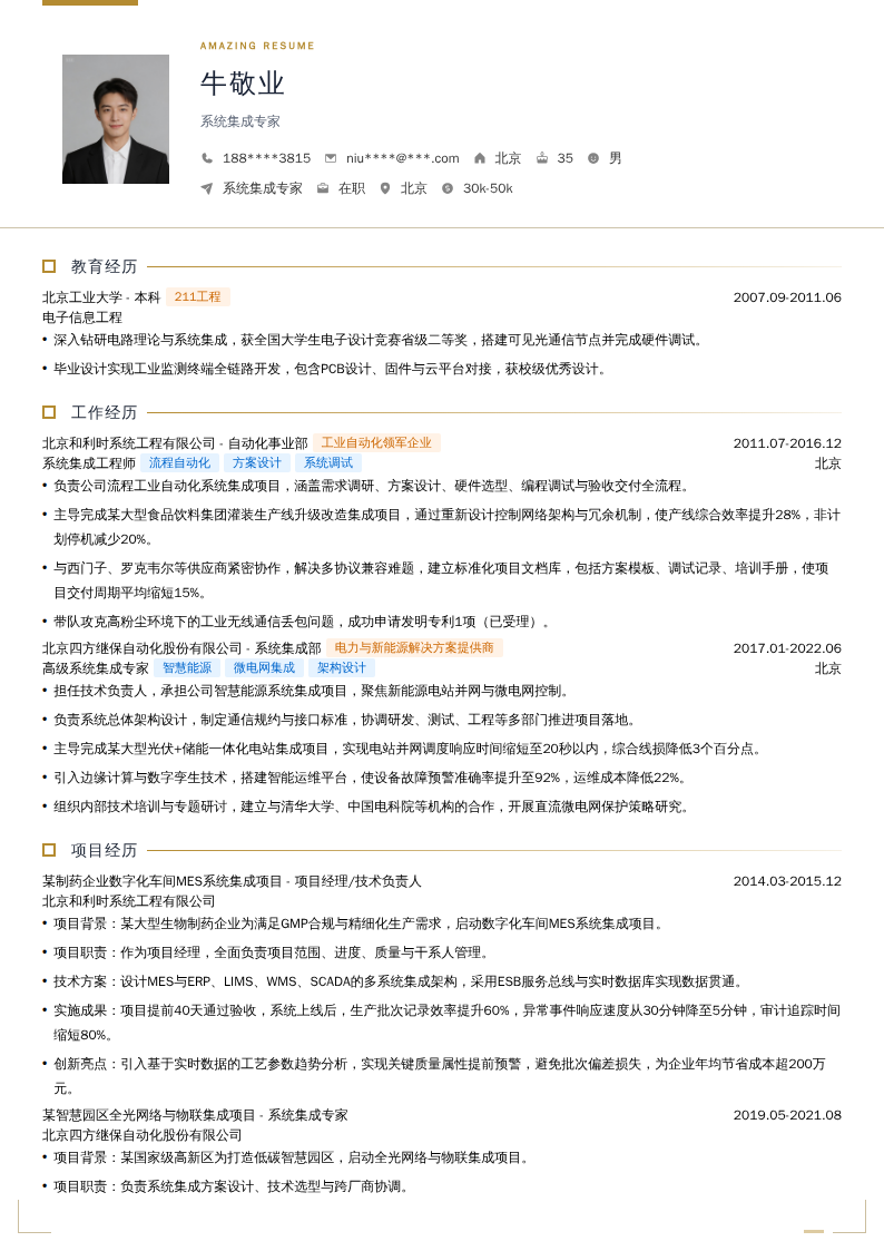 系统集成专家简历模板