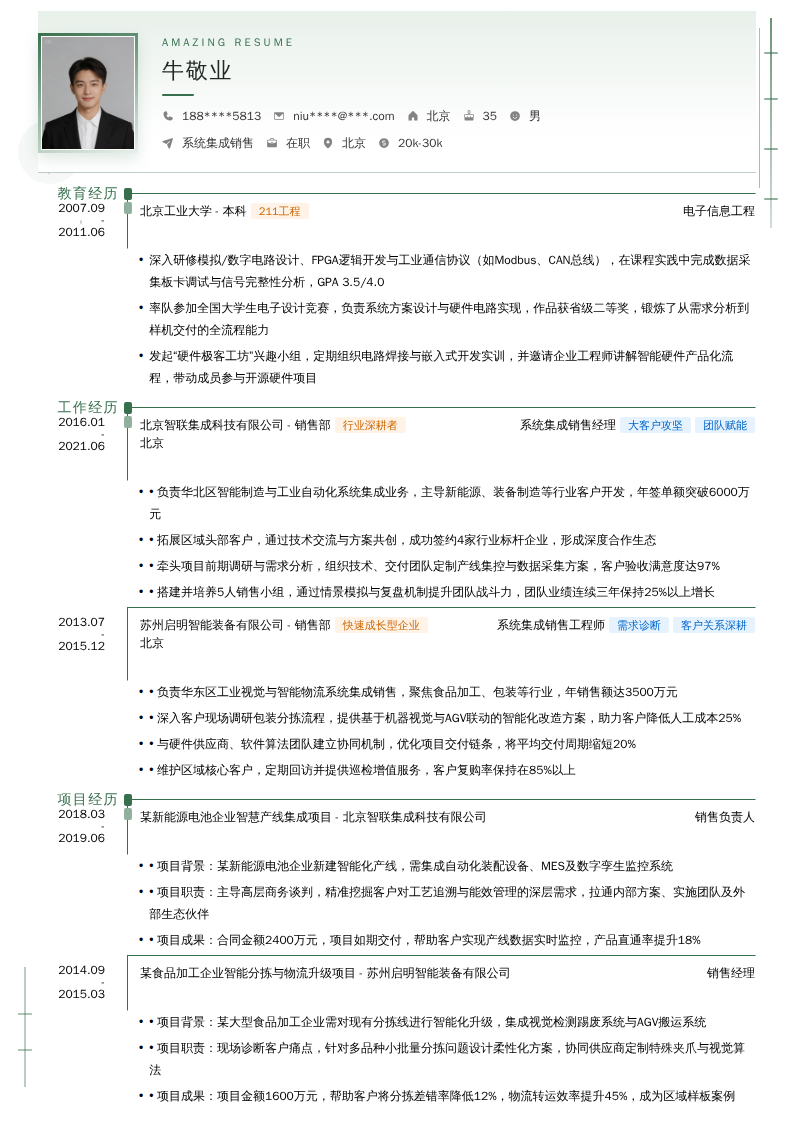 系统集成销售简历模板