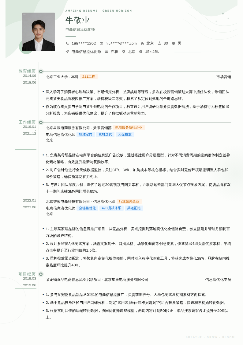 电商信息流优化师简历模板