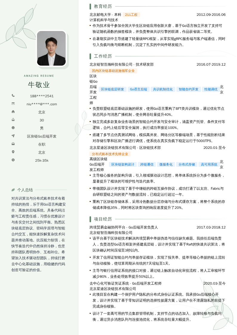 区块链Go后端开发简历模板