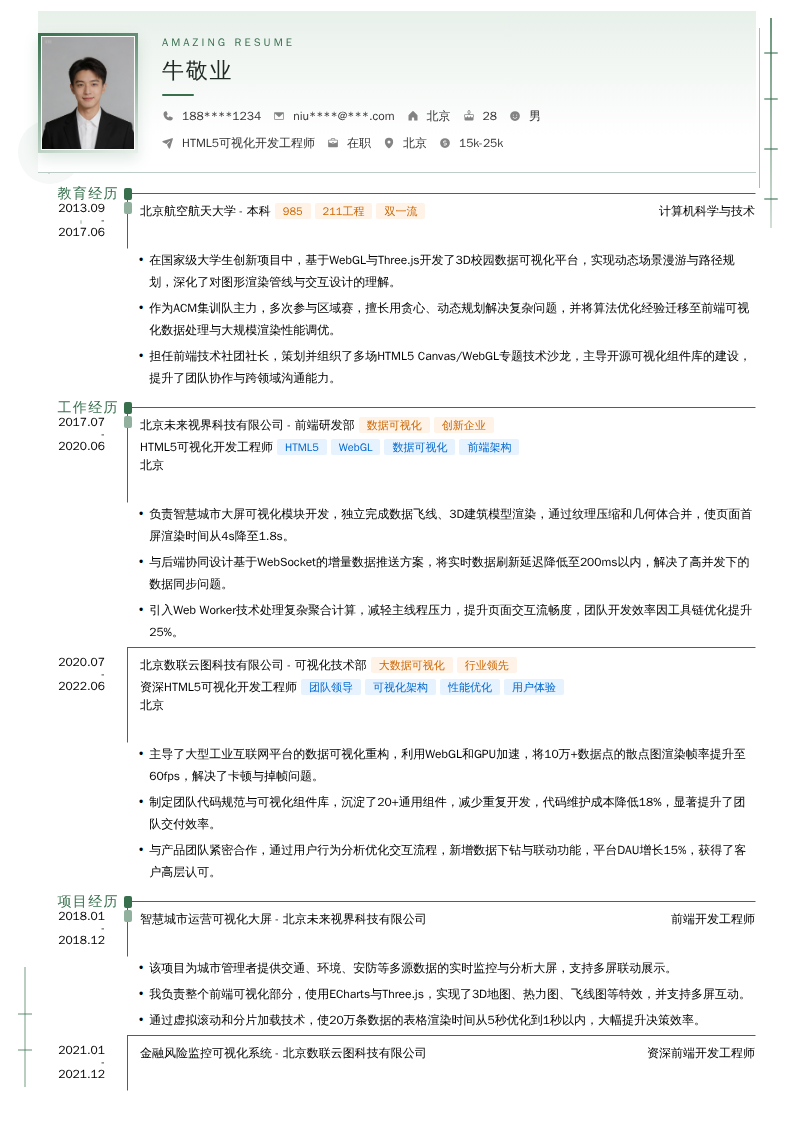 HTML5可视化开发工程师简历模板
