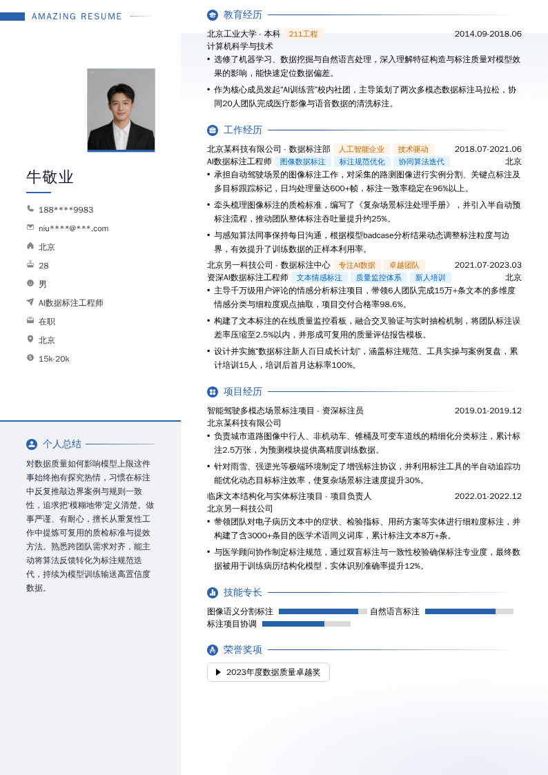 AI数据标注工程师简历模板