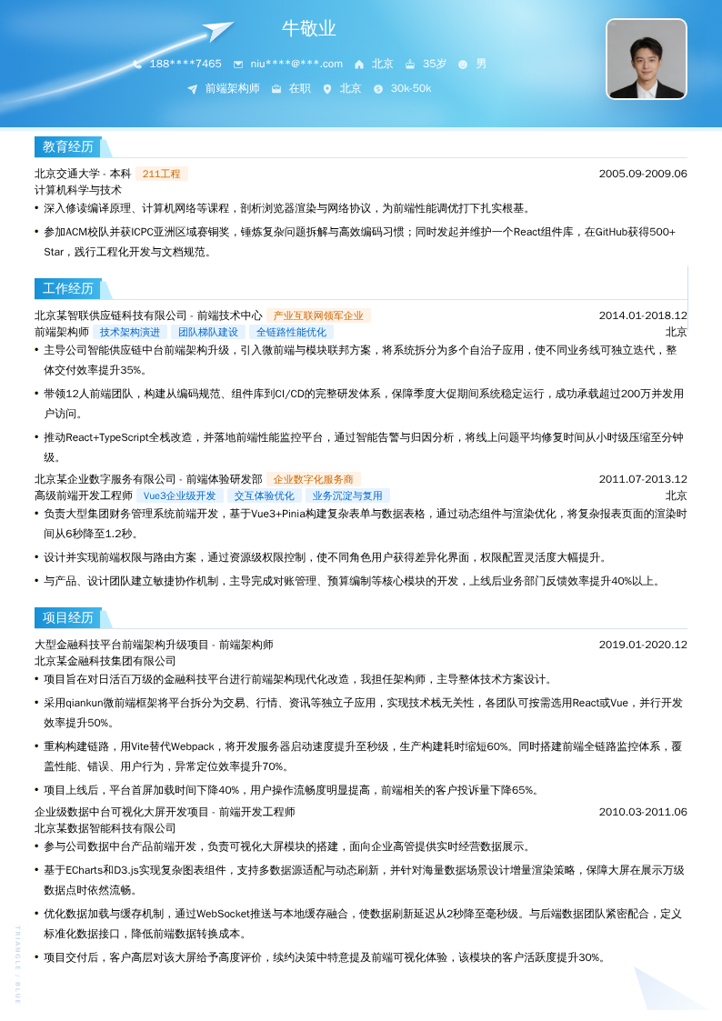 前端架构师简历模板