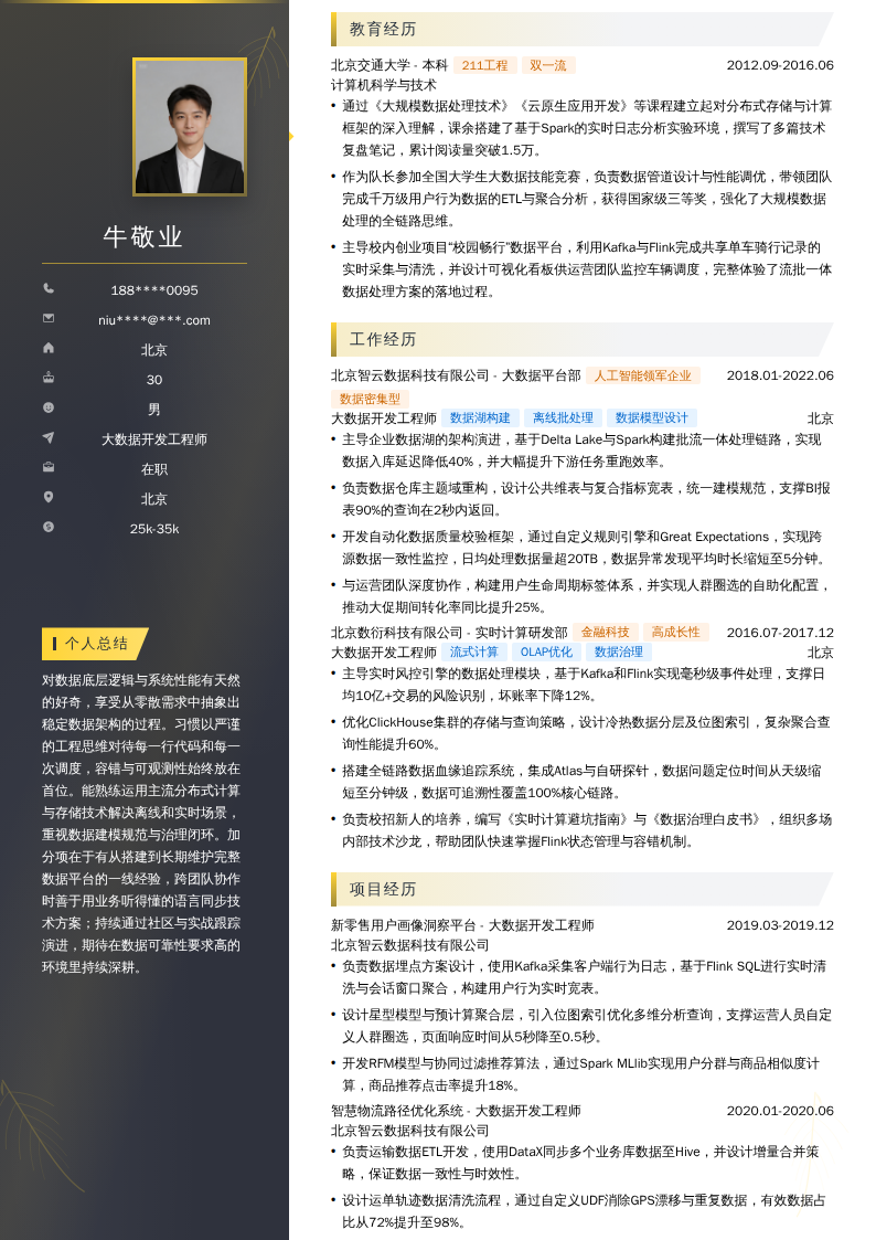 大数据开发工程师简历模板