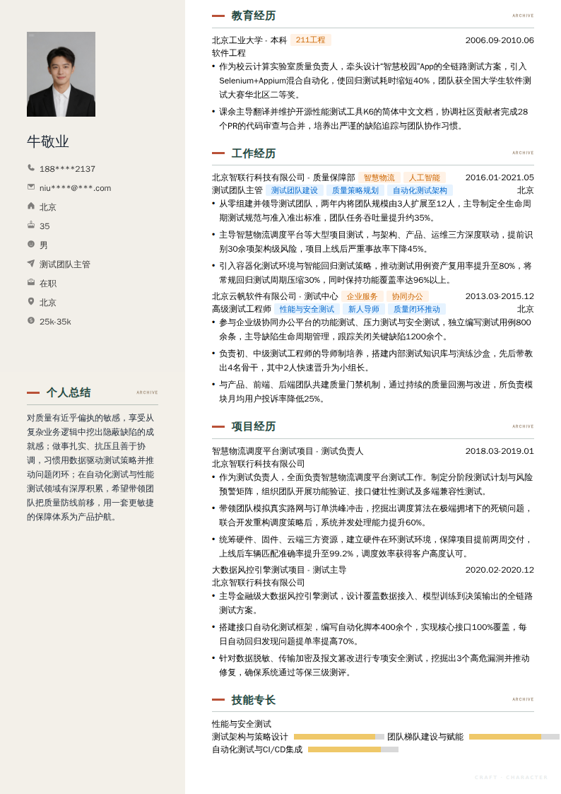 测试团队主管简历模板