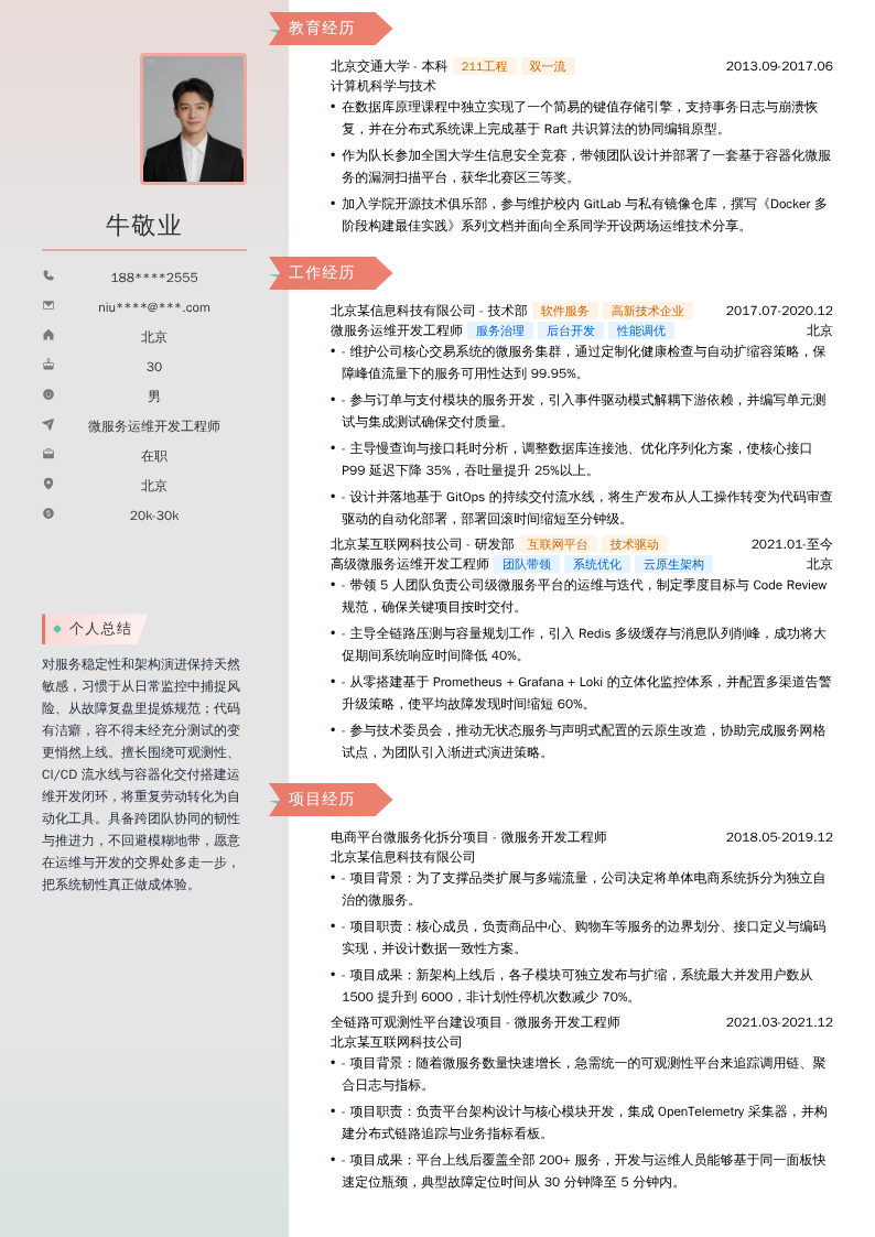 微服务运维开发工程师简历模板