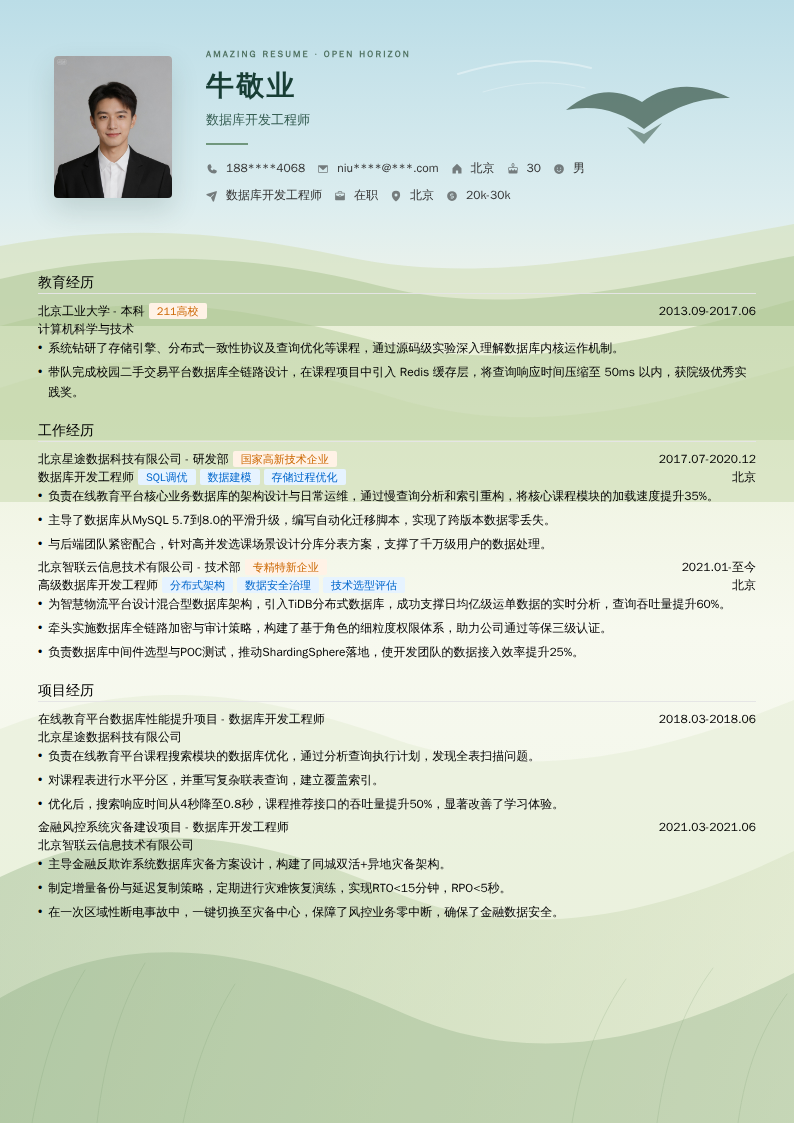 数据库开发工程师简历模板