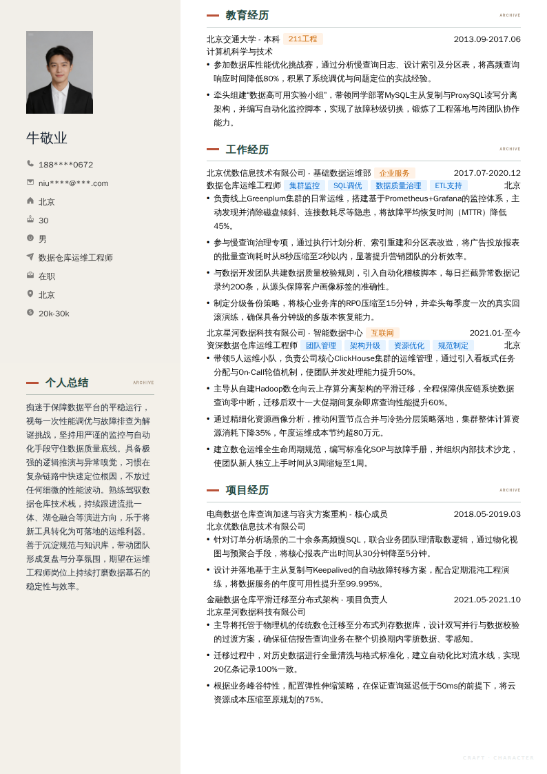 数据仓库运维工程师简历模板