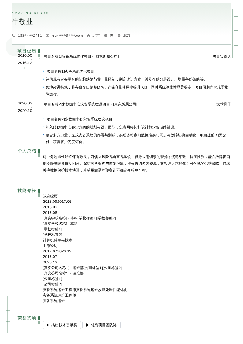灾备系统运维工程师简历模板