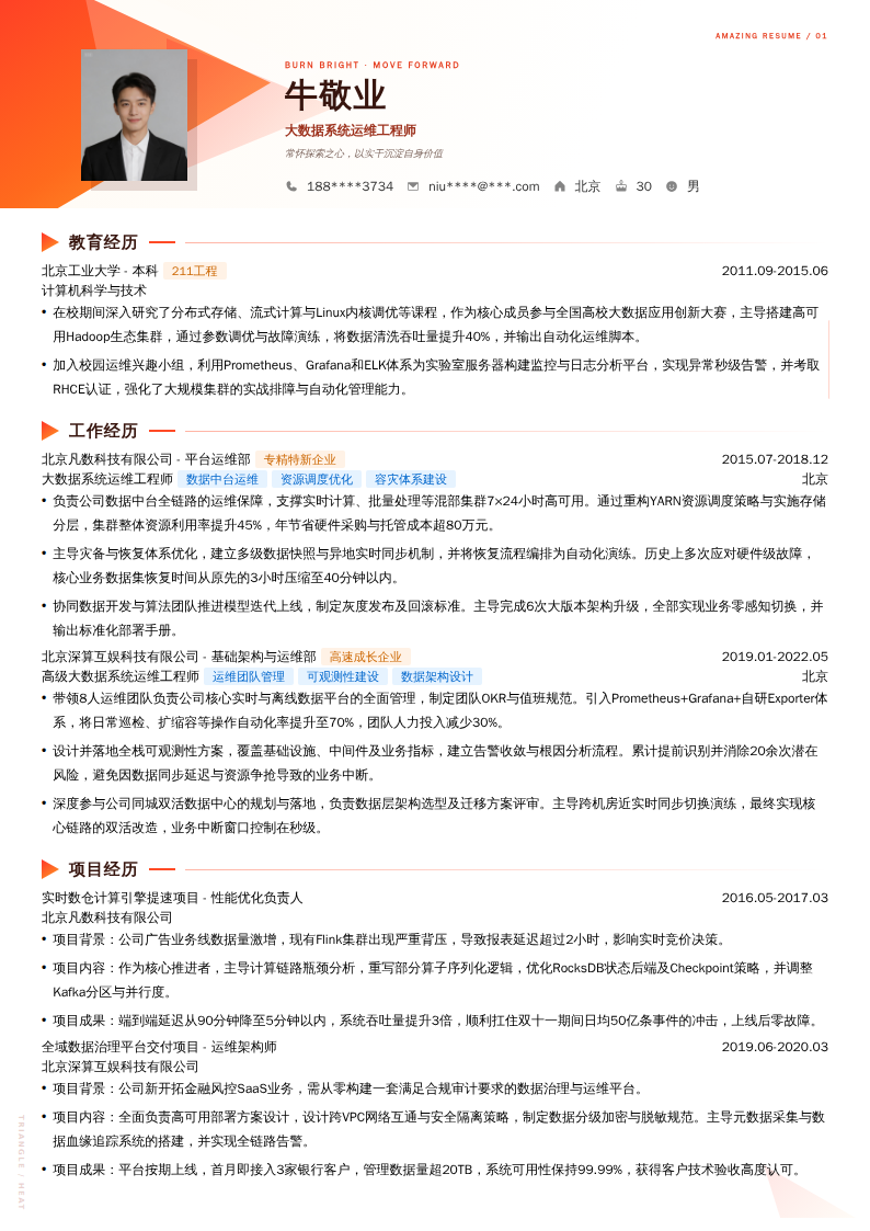 大数据系统运维工程师简历模板