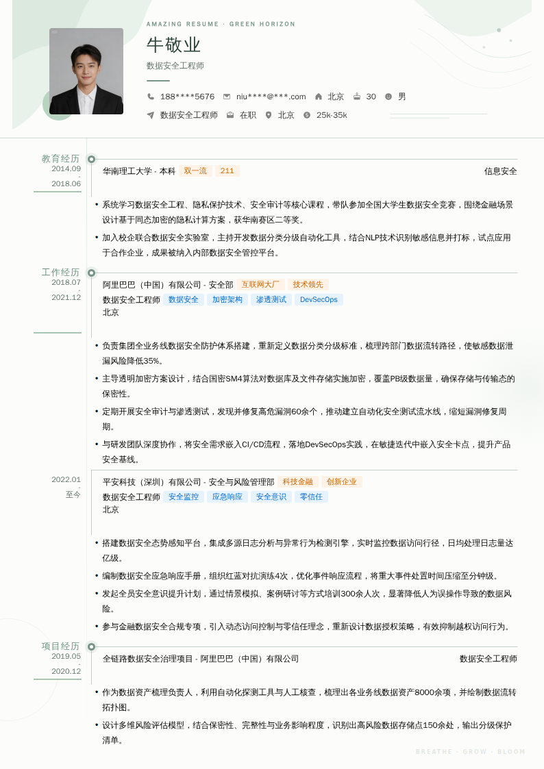 数据安全工程师简历模板
