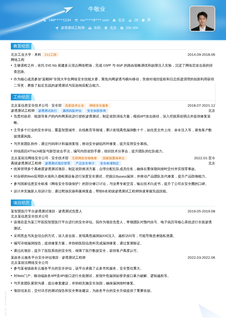 渗透测试工程师简历模板