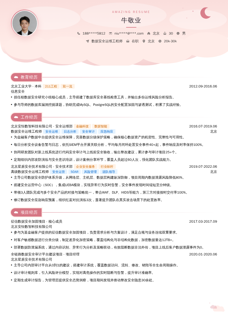 数据安全运维工程师简历模板