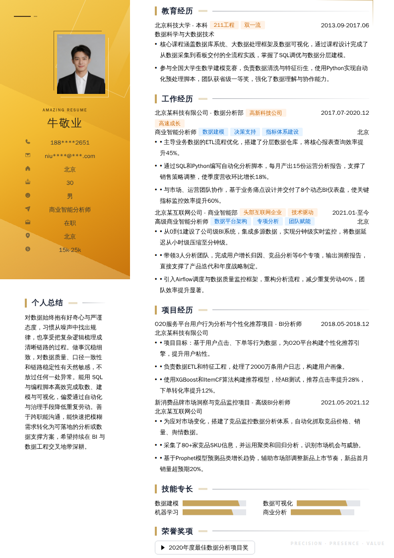 商业智能分析师简历模板