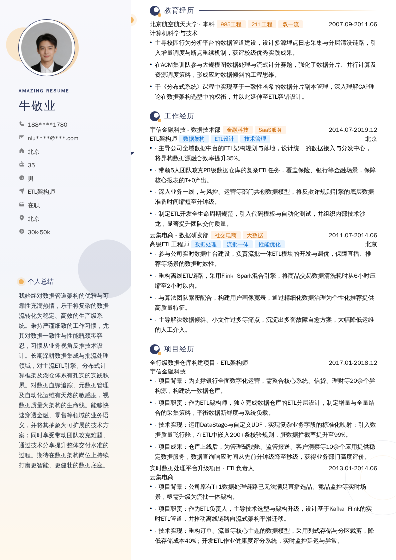 ETL架构师简历模板