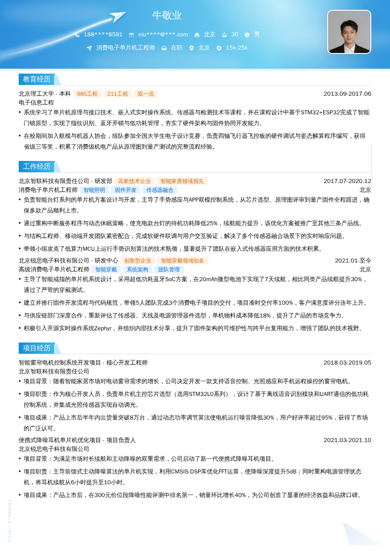 消费电子单片机工程师简历模板