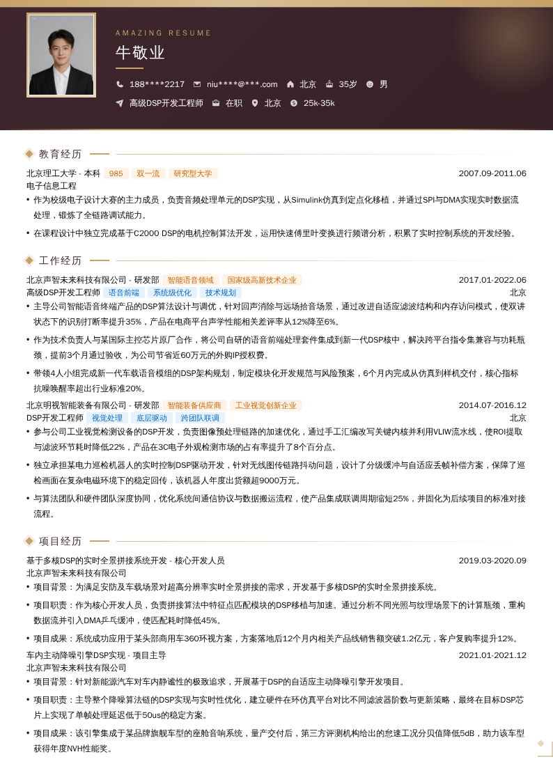 高级DSP开发工程师简历模板