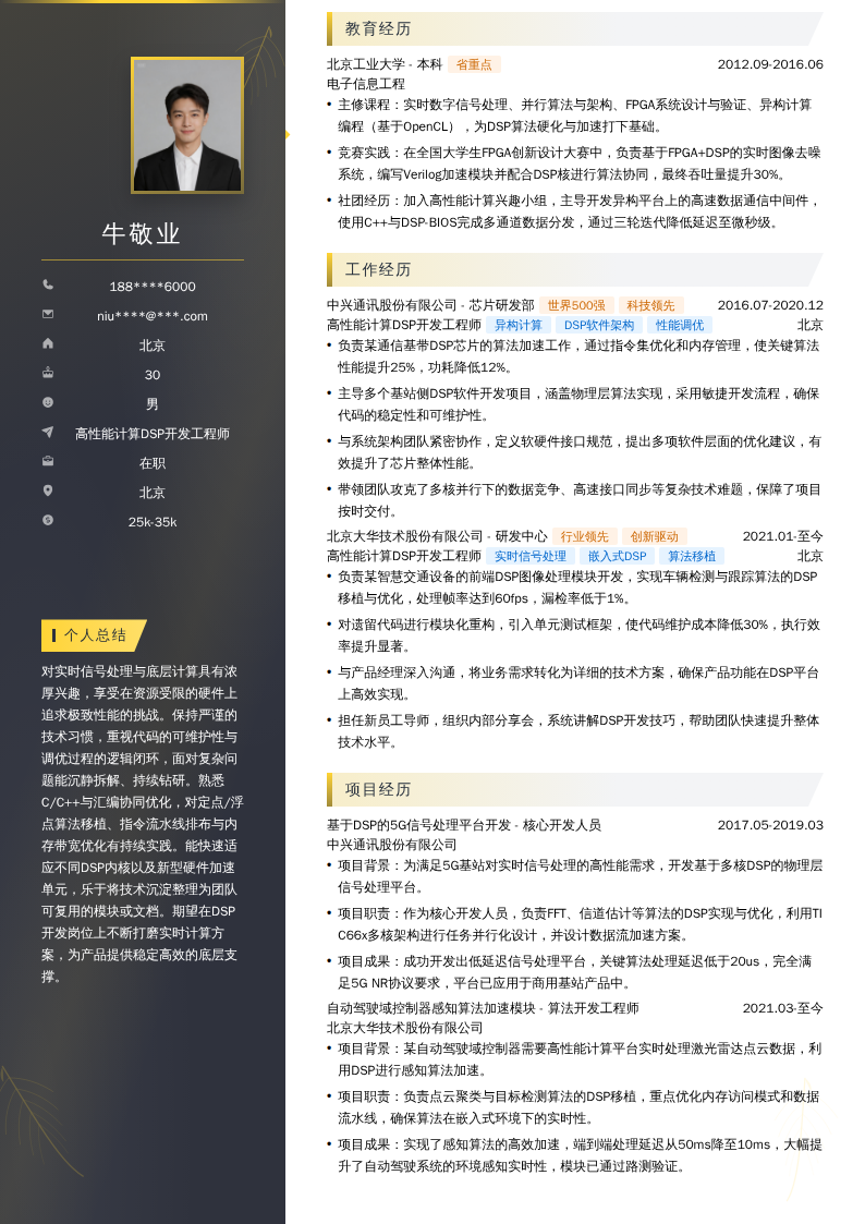 高性能计算DSP开发工程师简历模板