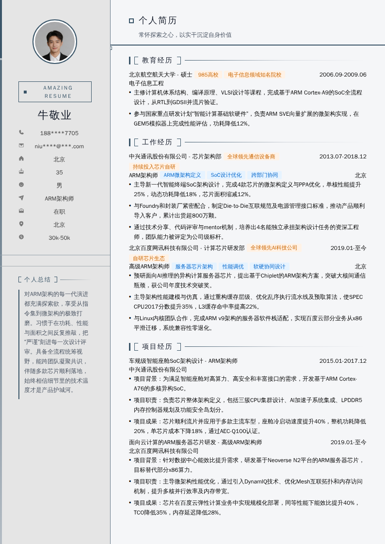 ARM架构师简历模板