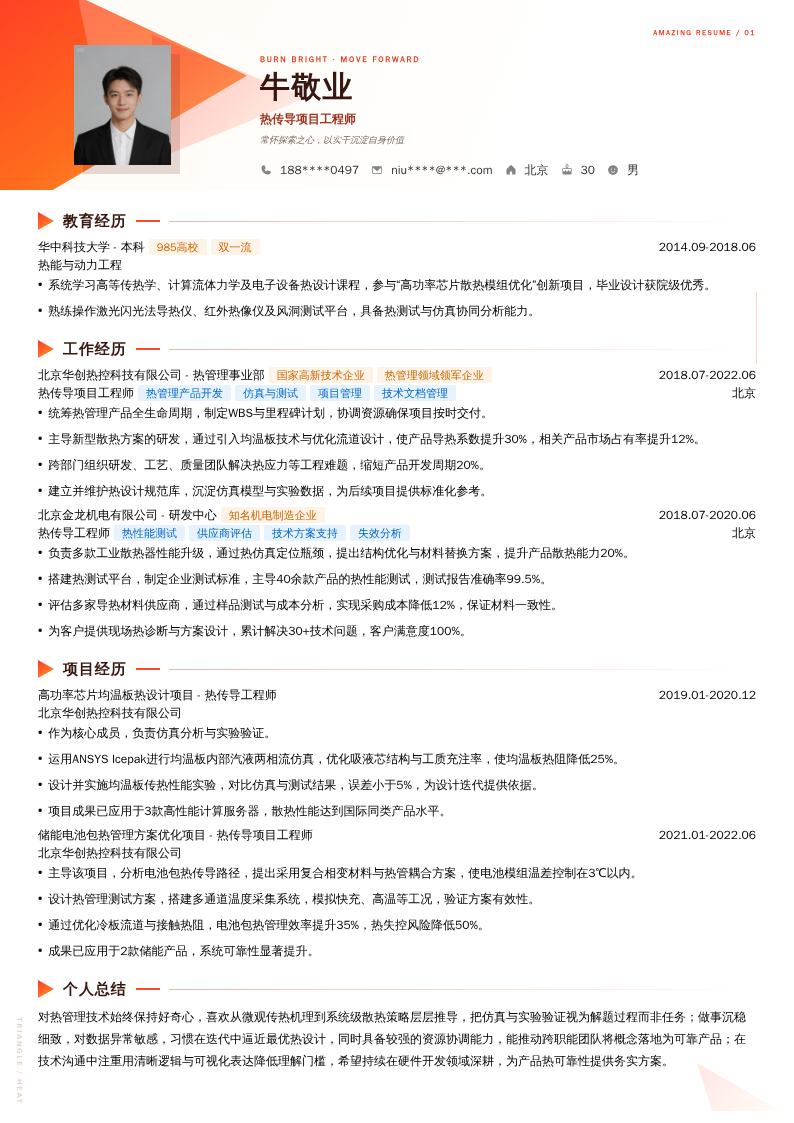 热传导项目工程师简历模板
