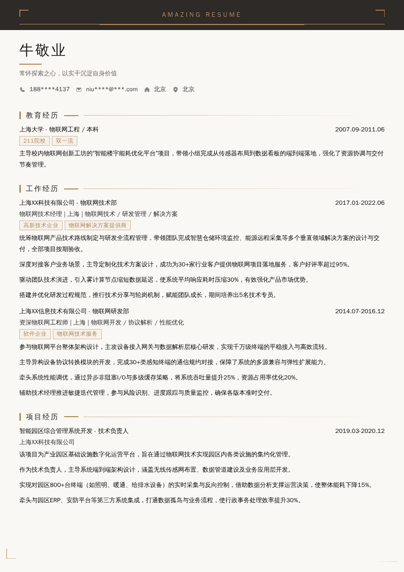 物联网技术经理简历模板
