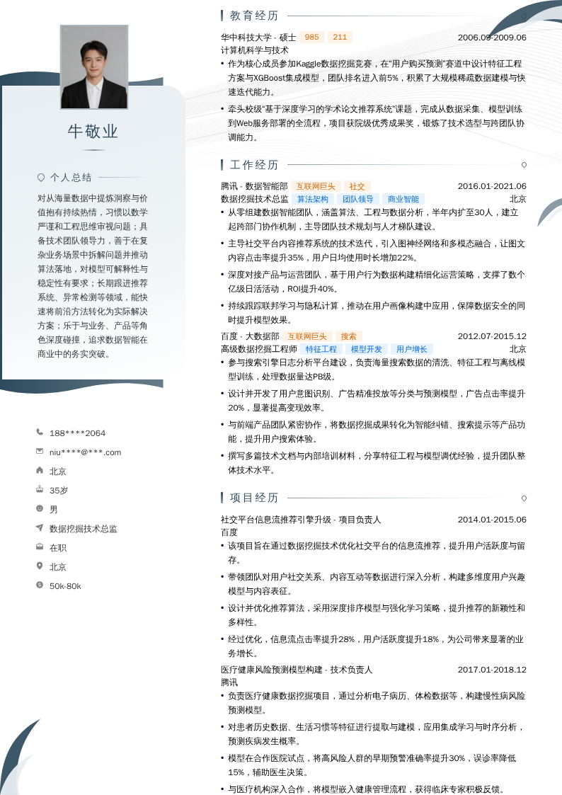 数据挖掘技术总监简历模板