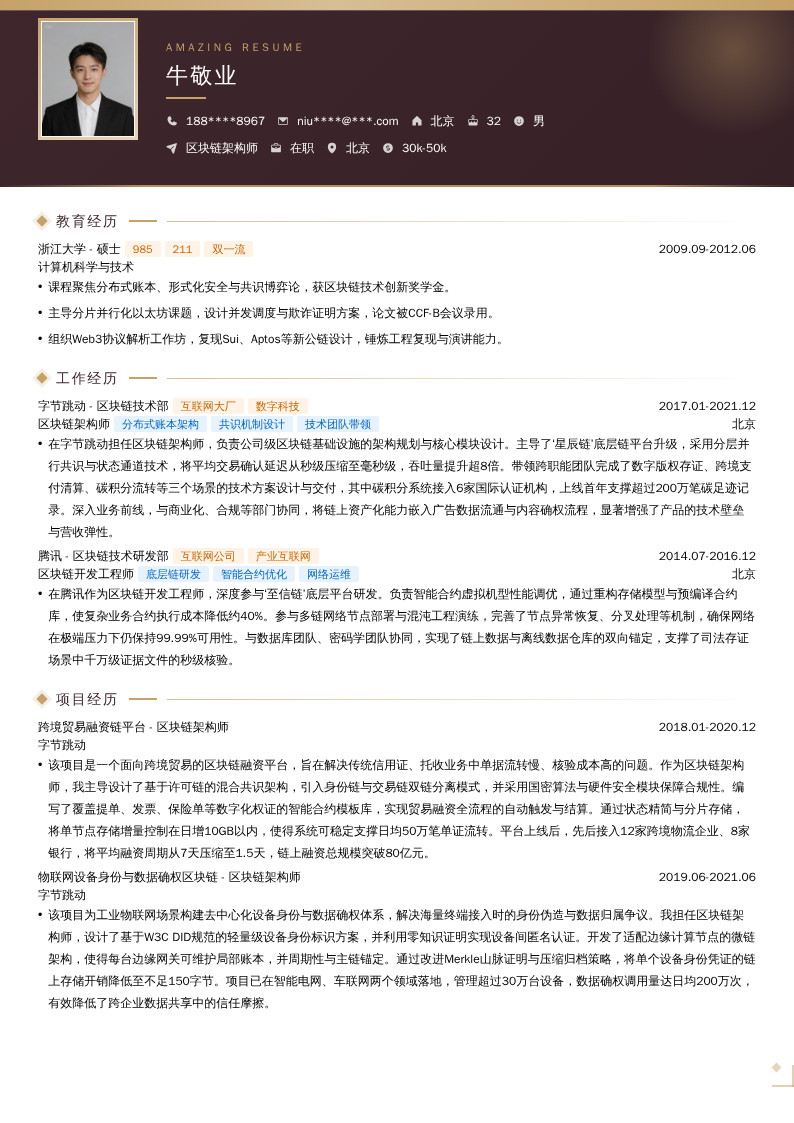 区块链架构师简历模板