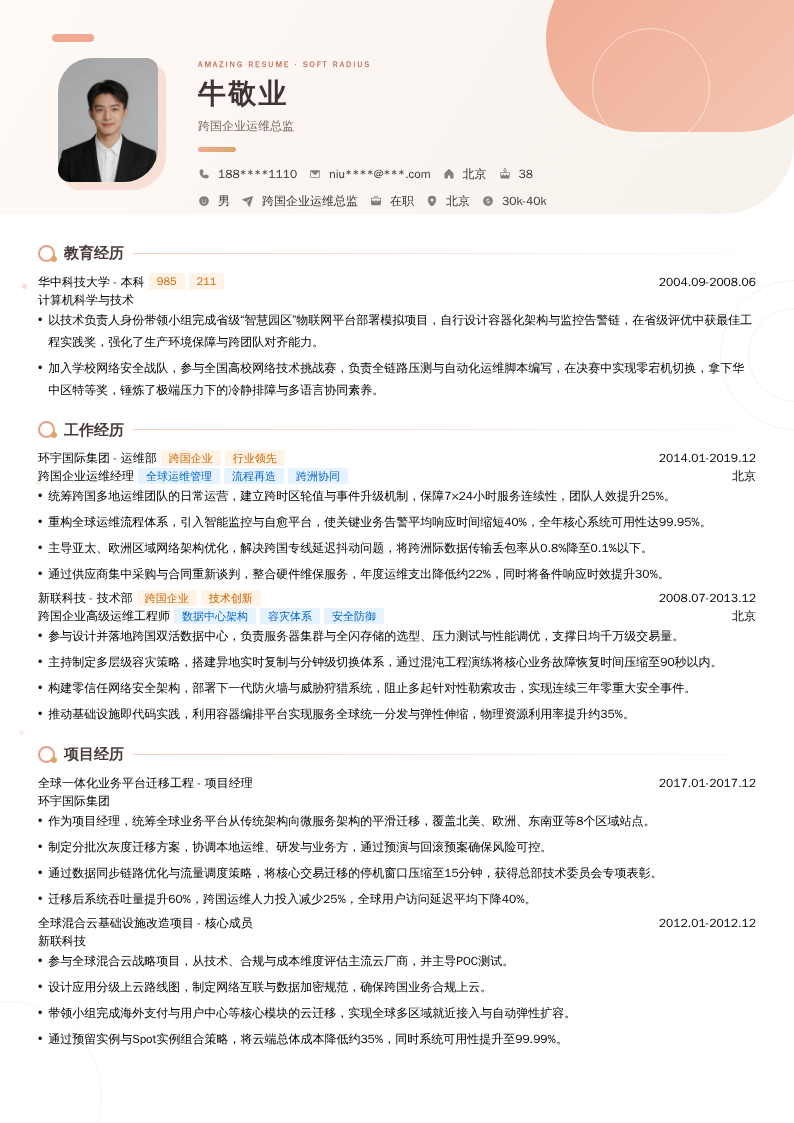 跨国企业运维总监简历模板