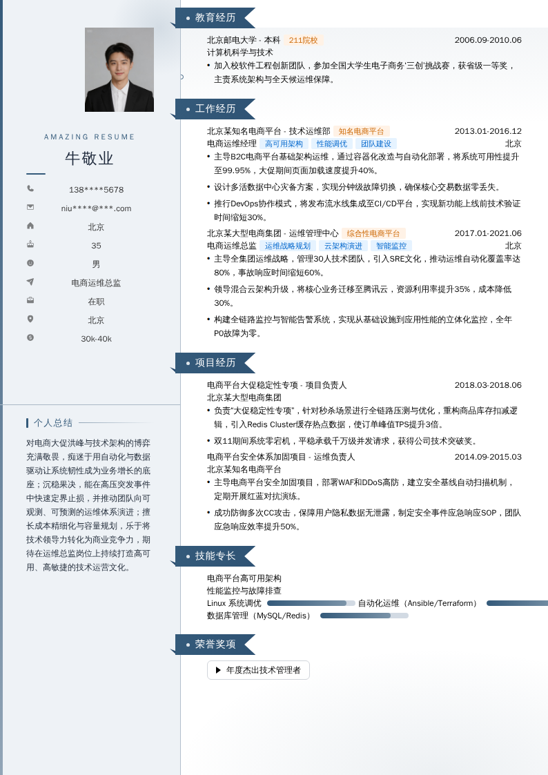 电商运维总监简历模板