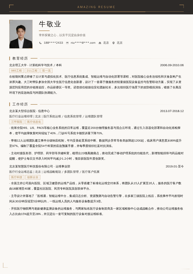 医疗行业运维总监简历模板