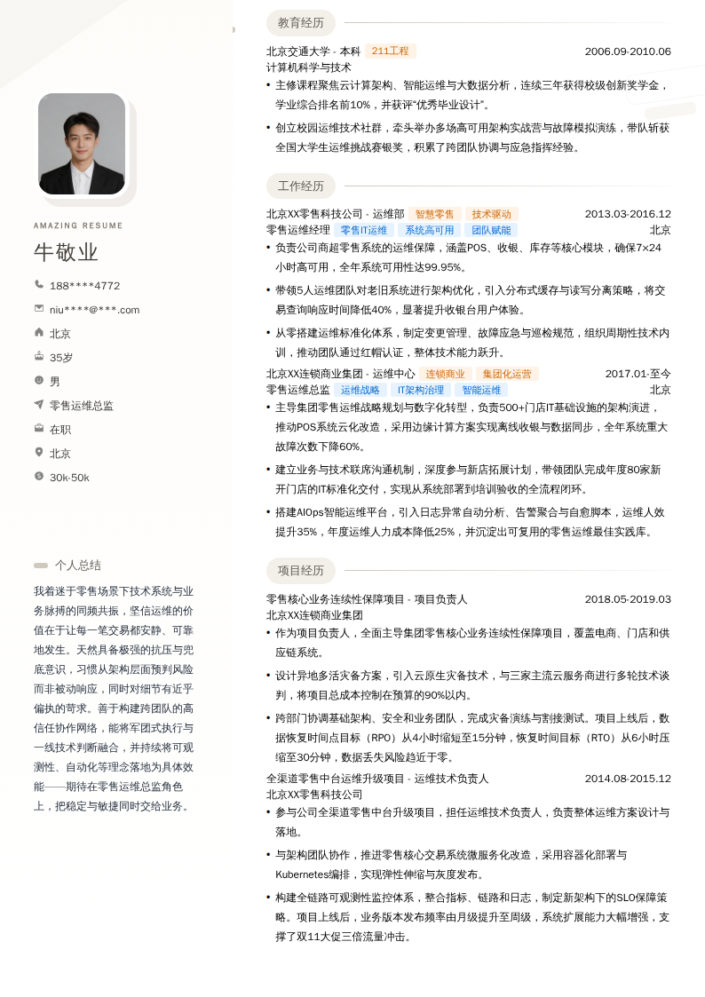 零售运维总监简历模板