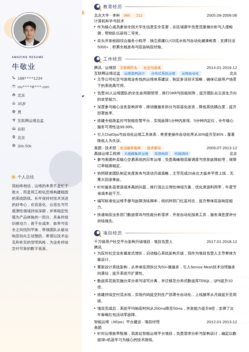 互联网运维总监简历模板