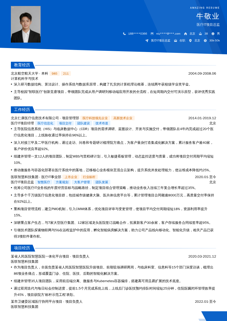 医疗IT项目总监简历模板