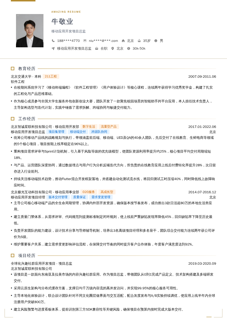 移动应用开发项目总监简历模板
