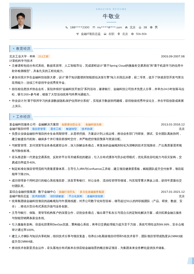 金融IT项目总监简历模板