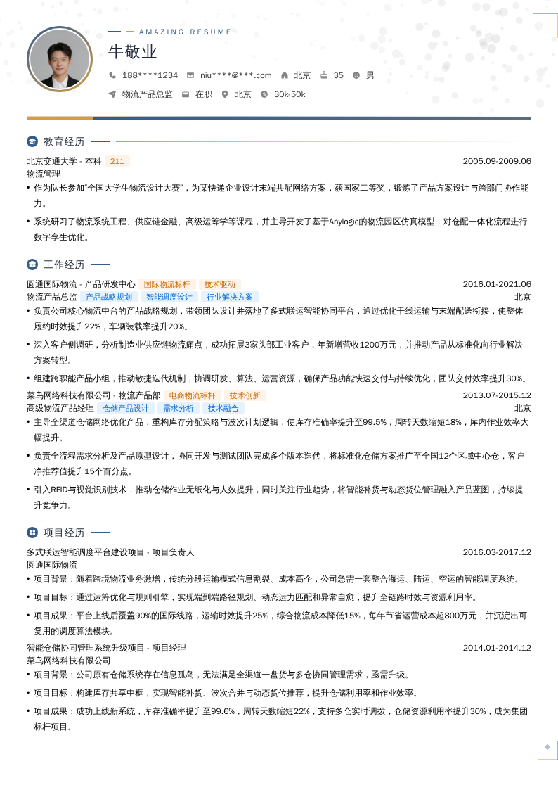 物流产品总监简历模板