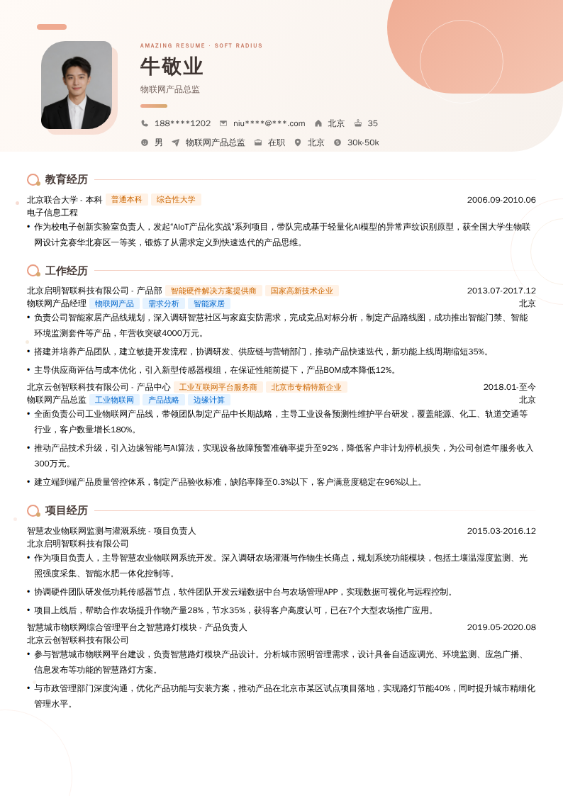 物联网产品总监简历模板