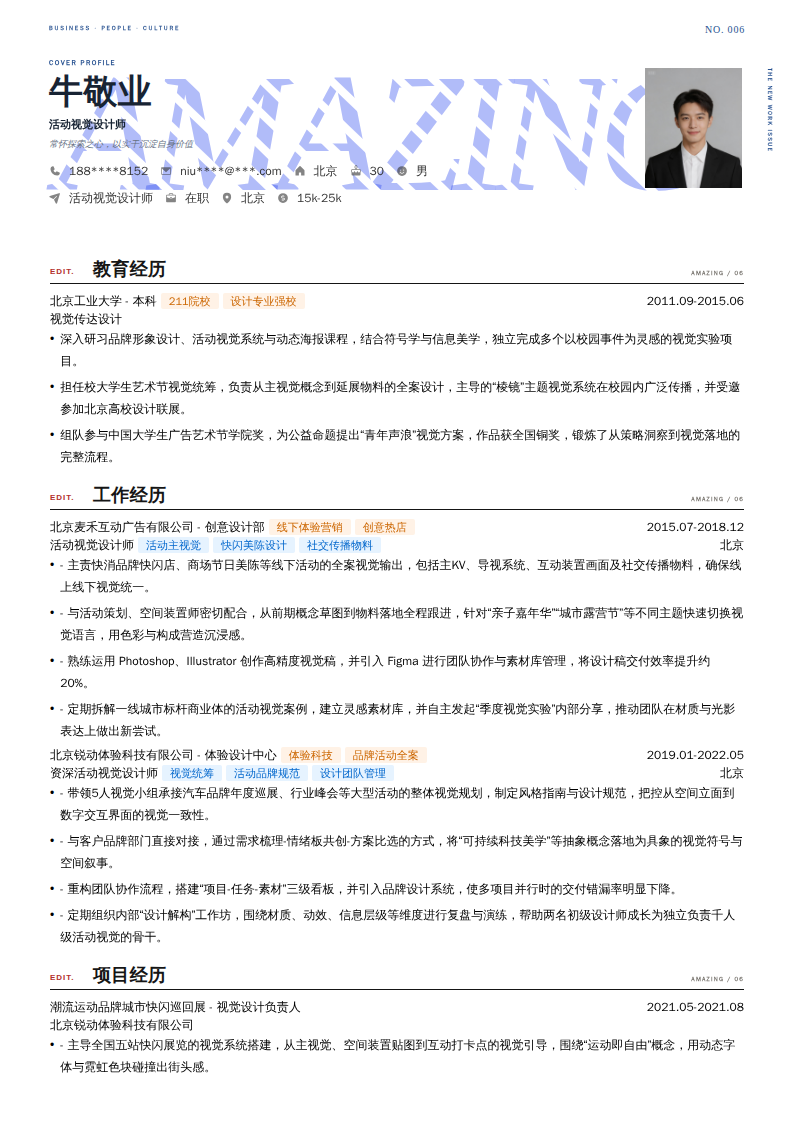 活动视觉设计师简历模板