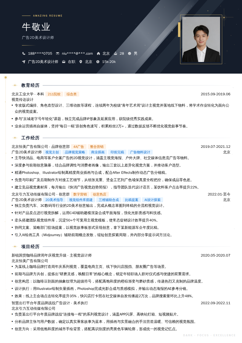 广告2D美术设计师简历模板