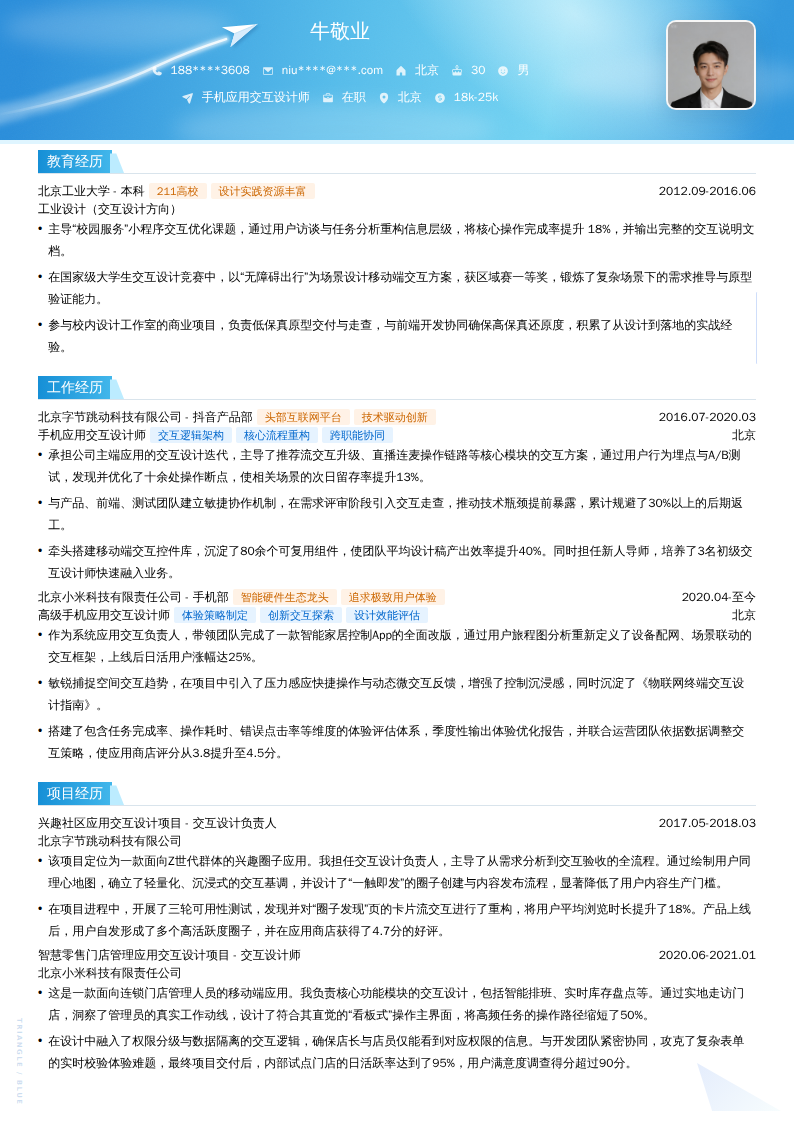 手机应用交互设计师简历模板